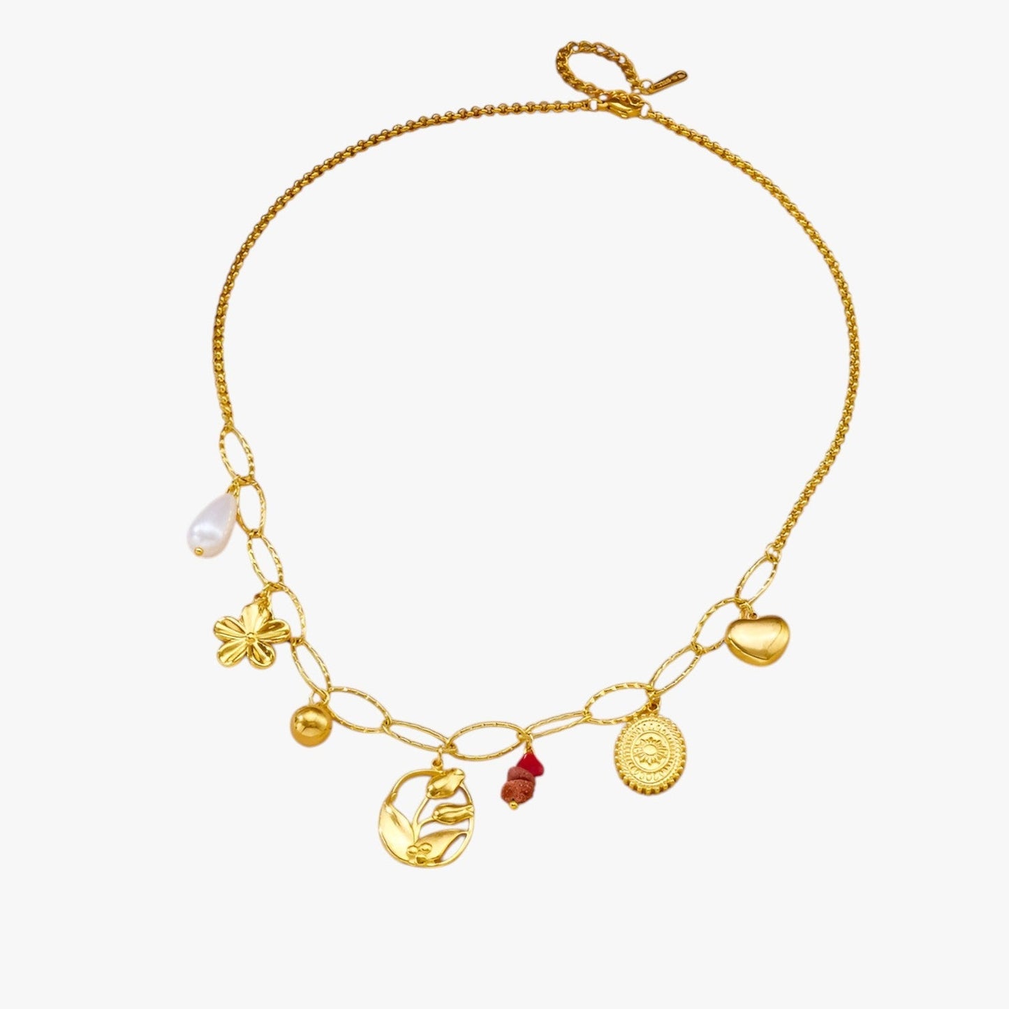 Bailey | Elegante Halskette mit Herz- und Tulpenanhänger