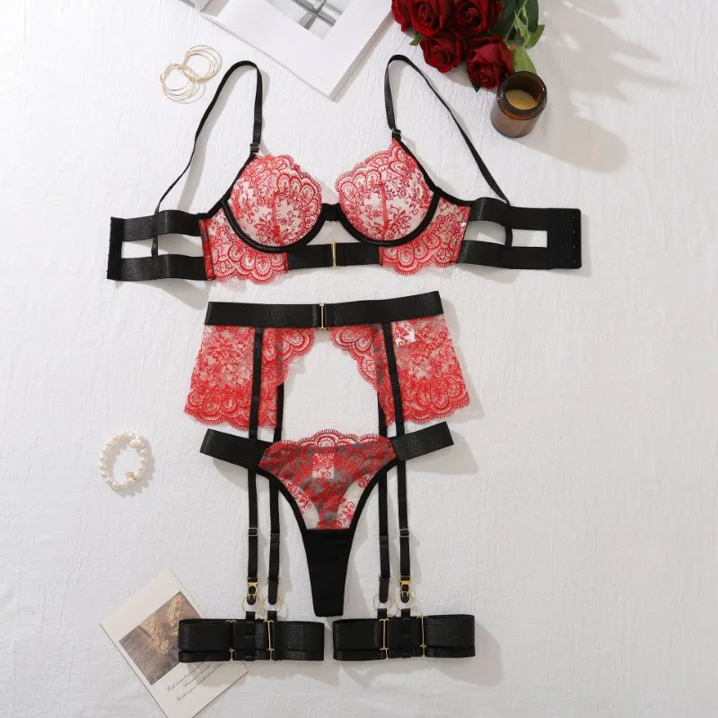 Vespera | Verführerisches Lingerie-Set Mit Blumenstickerei