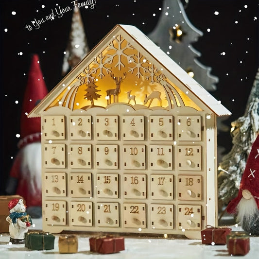 Winterzauber Adventskalender | Handgefertigtes Holzhaus mit LED-Beleuchtung