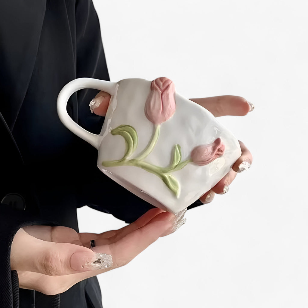 Florina | Kreative Tulpen Keramiktasse mit Untertasse