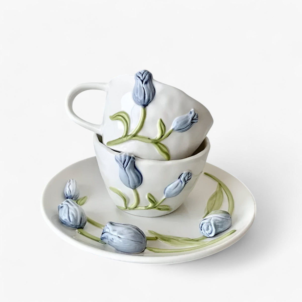 Florina | Kreative Tulpen Keramiktasse mit Untertasse