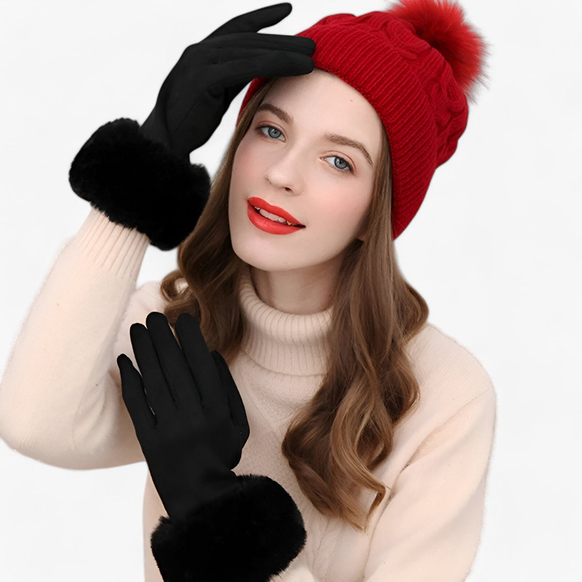Helena | Warme Wildleder-Touchscreen-Handschuhe mit Kunstpelz