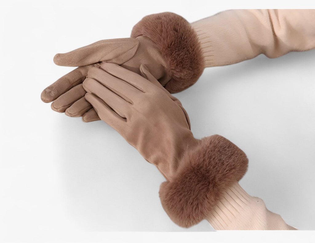 Helena | Warme Wildleder-Touchscreen-Handschuhe mit Kunstpelz