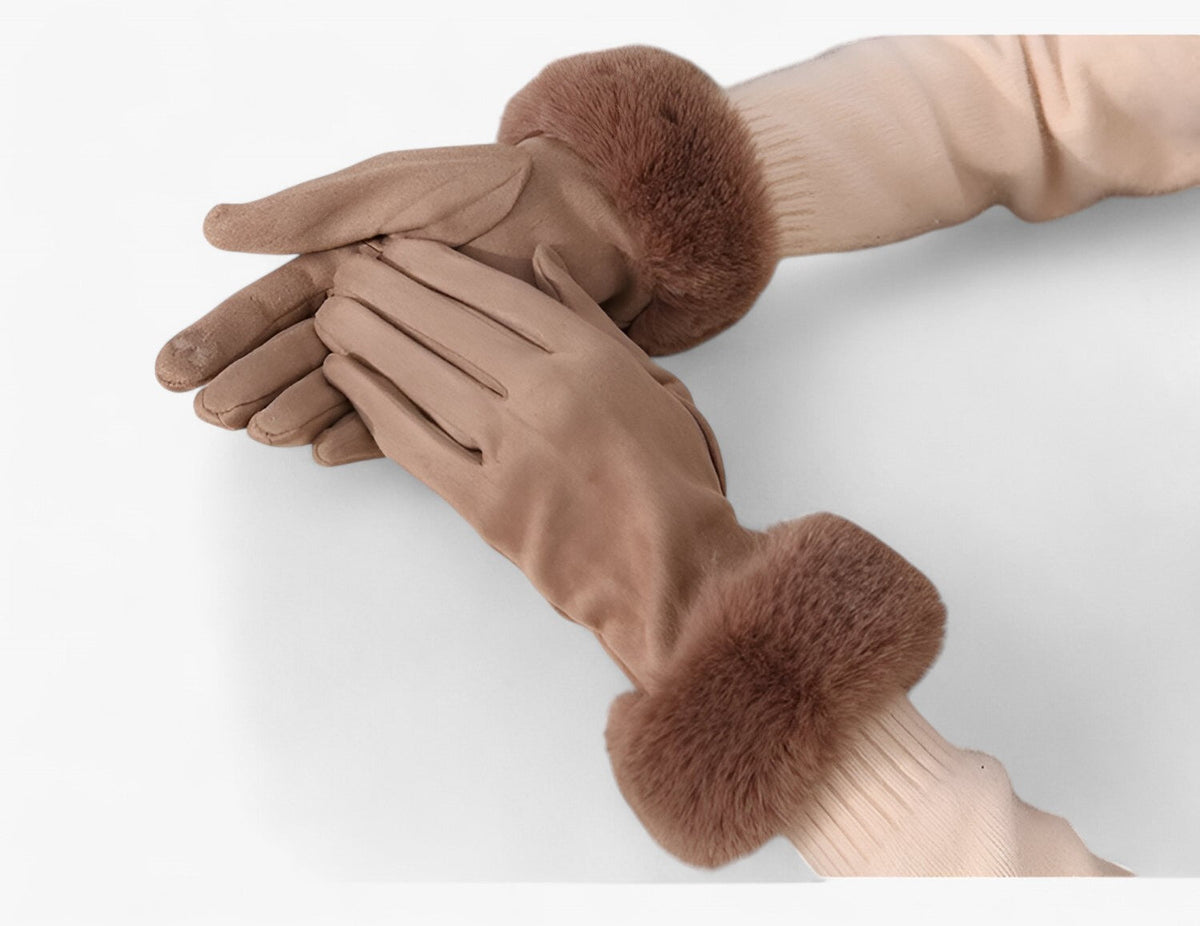 Helena | Warme Wildleder-Touchscreen-Handschuhe mit Kunstpelz