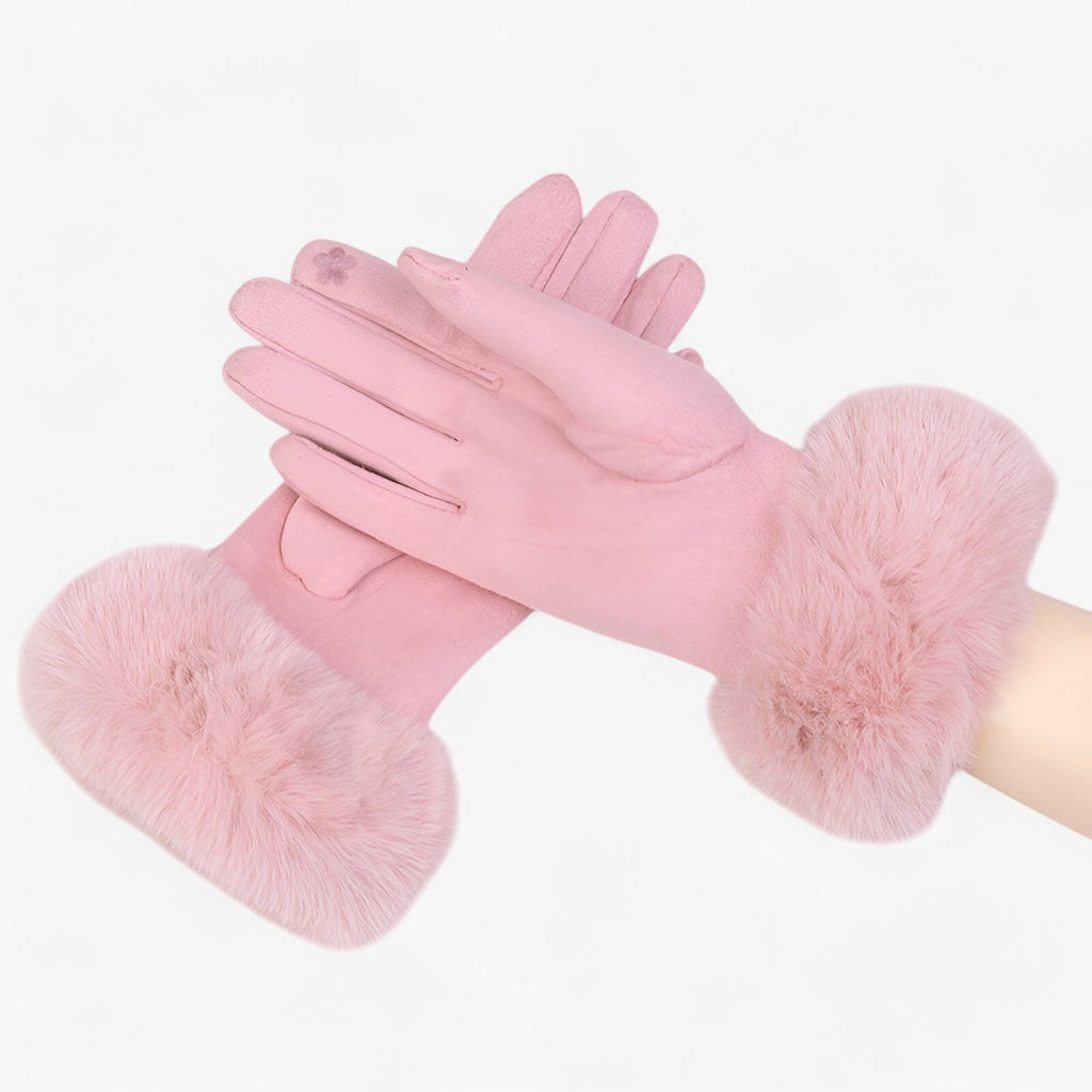 Helena | Warme Wildleder-Touchscreen-Handschuhe mit Kunstpelz