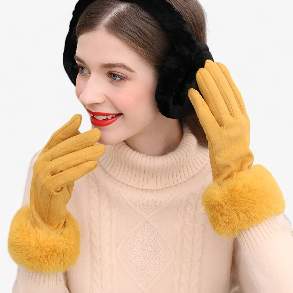 Helena | Warme Wildleder-Touchscreen-Handschuhe mit Kunstpelz