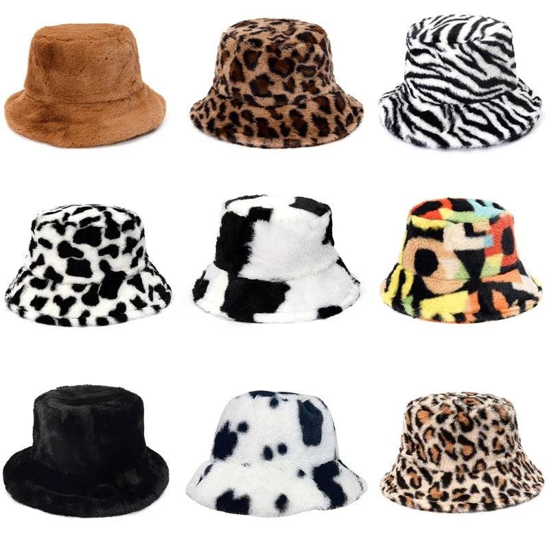 Jasmin - Winter Kuh Leopard Kunstfell Bucket Hat