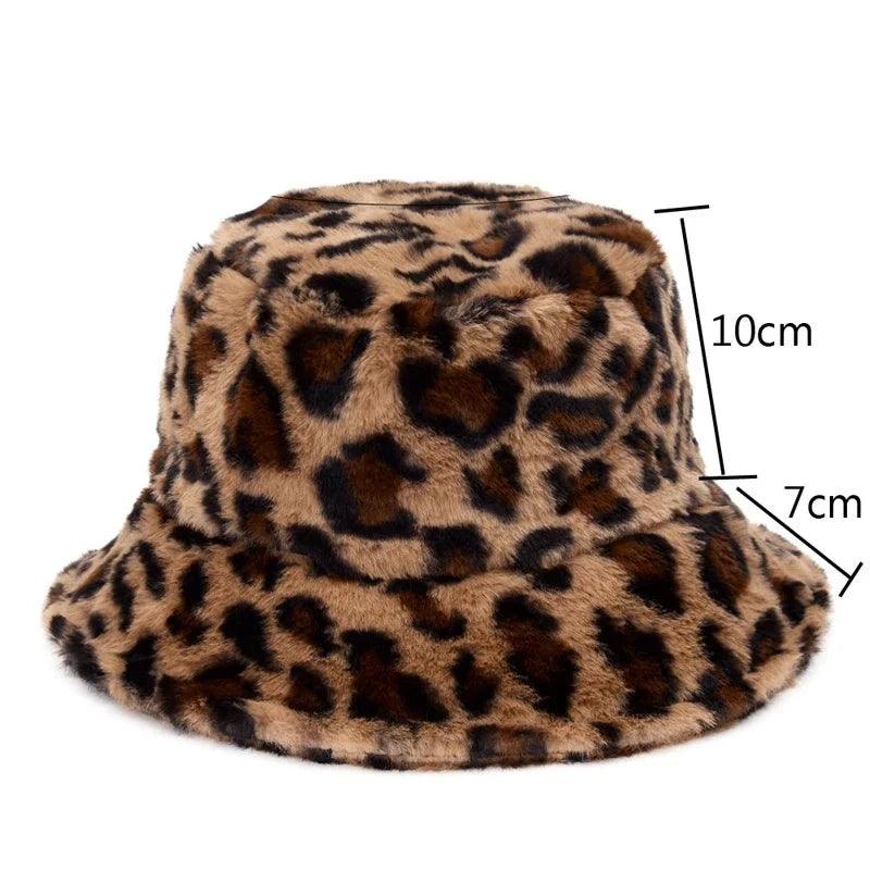 Jasmin - Winter Kuh Leopard Kunstfell Bucket Hat