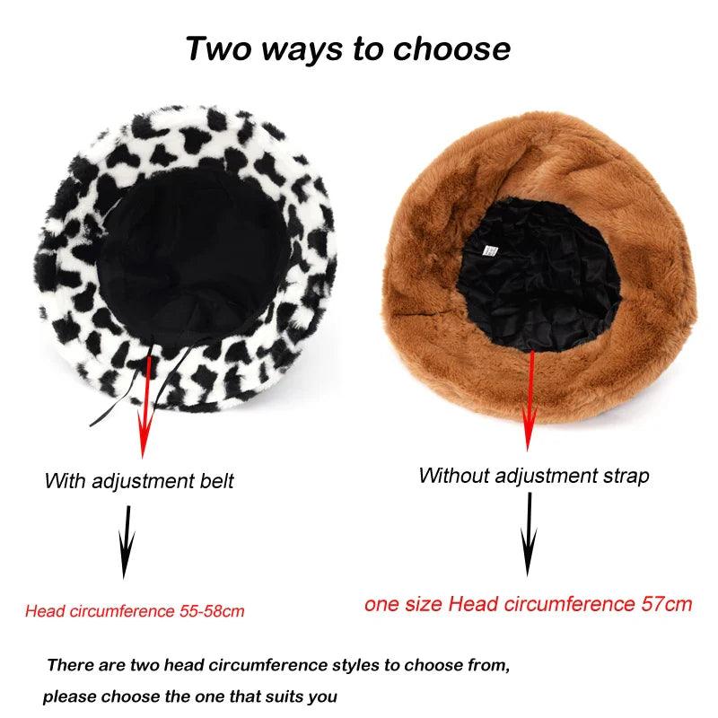 Jasmin - Winter Kuh Leopard Kunstfell Bucket Hat