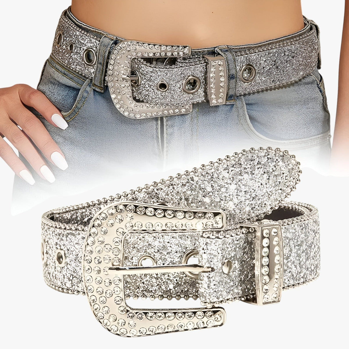 Olivia | Trendy glitzerndes Lederband mit Nieten