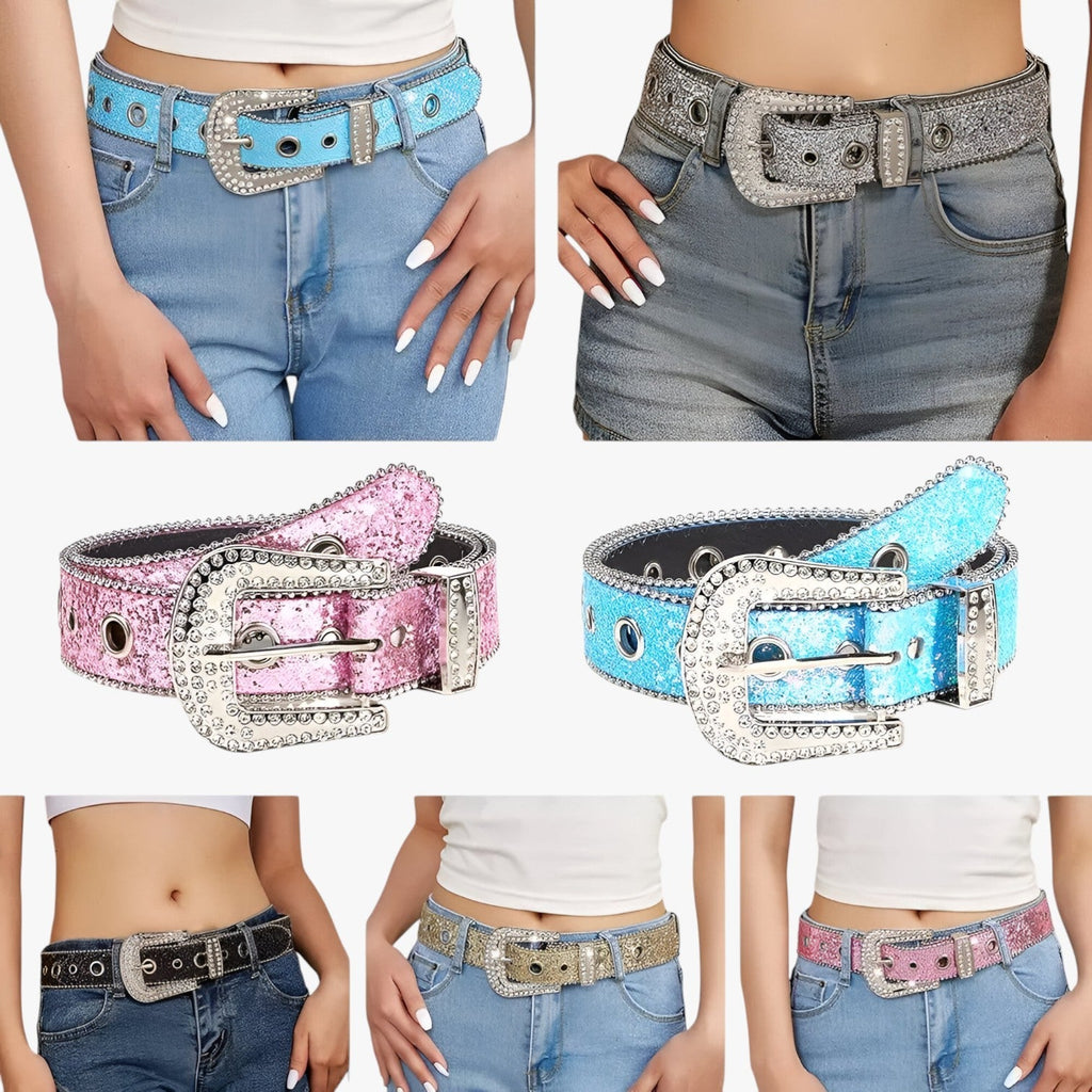 Olivia | Trendy glitzerndes Lederband mit Nieten