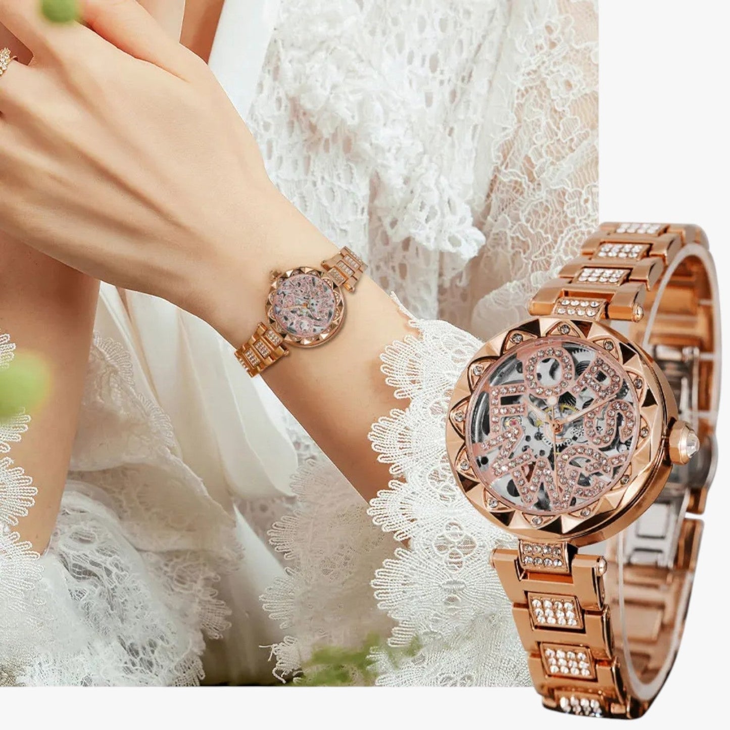 Ana | Luxus Frauen Uhr 2025 Mechanische Eleganz in Stahl und Diamanten 3D