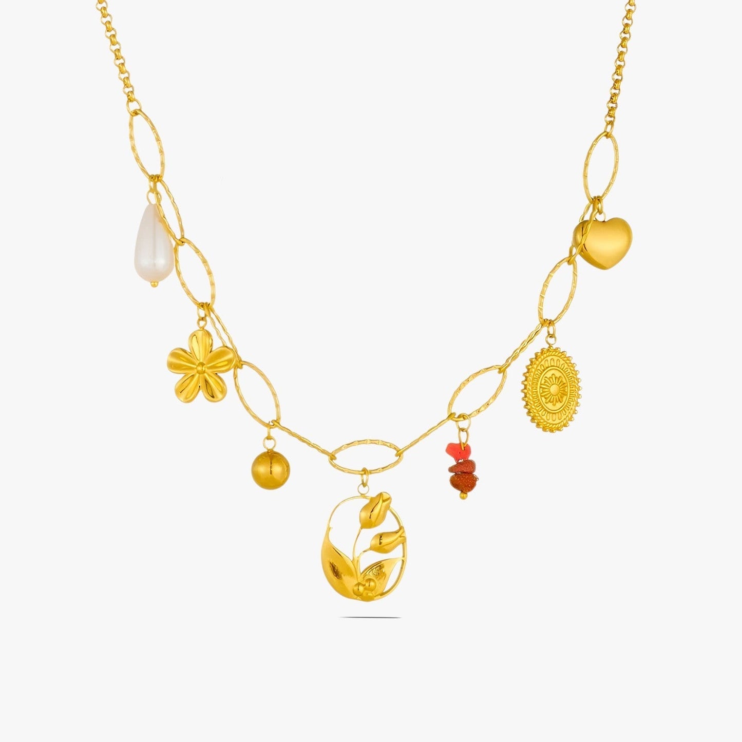 Bailey | Elegante Halskette mit Herz- und Tulpenanhänger