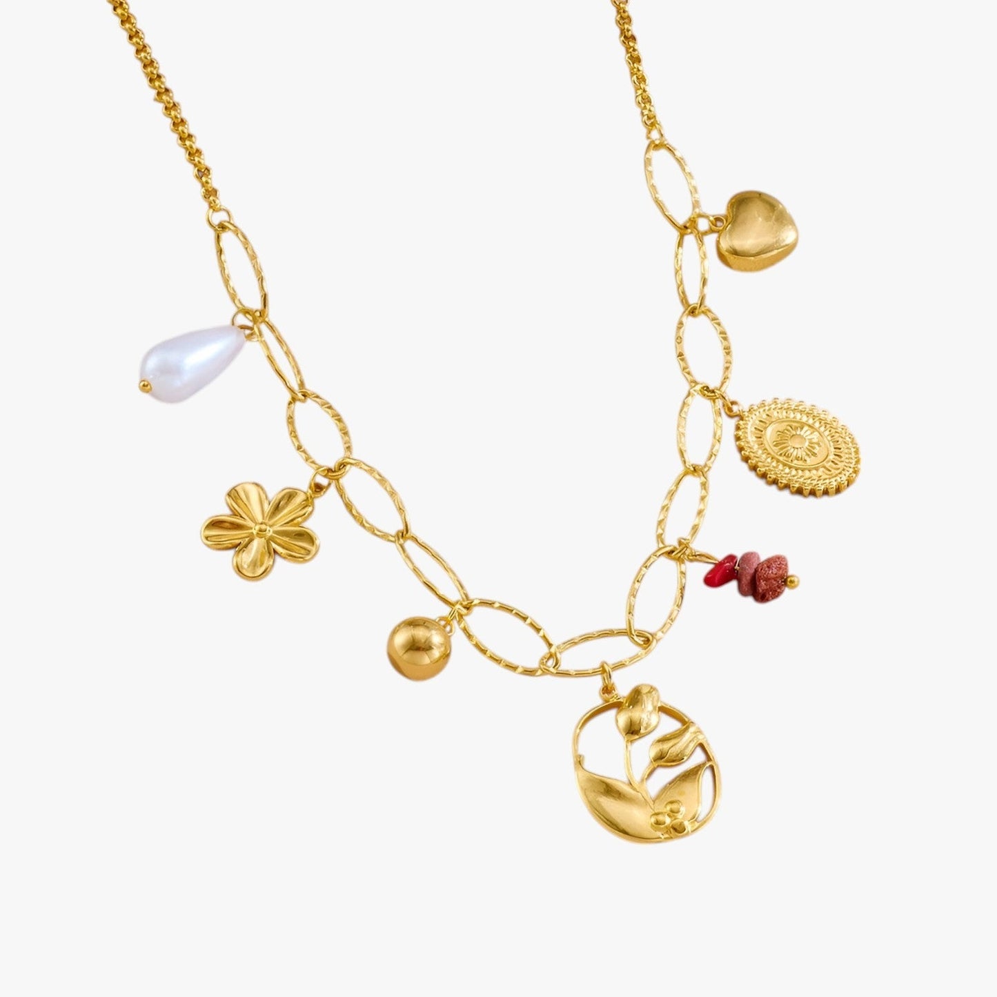Bailey | Elegante Halskette mit Herz- und Tulpenanhänger