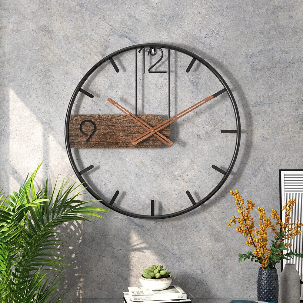 Stahl-Walnuss | Elegant gestaltete Uhr - Erweitern Sie Ihren Raum mit einer raffinierten Mischung aus Materialien