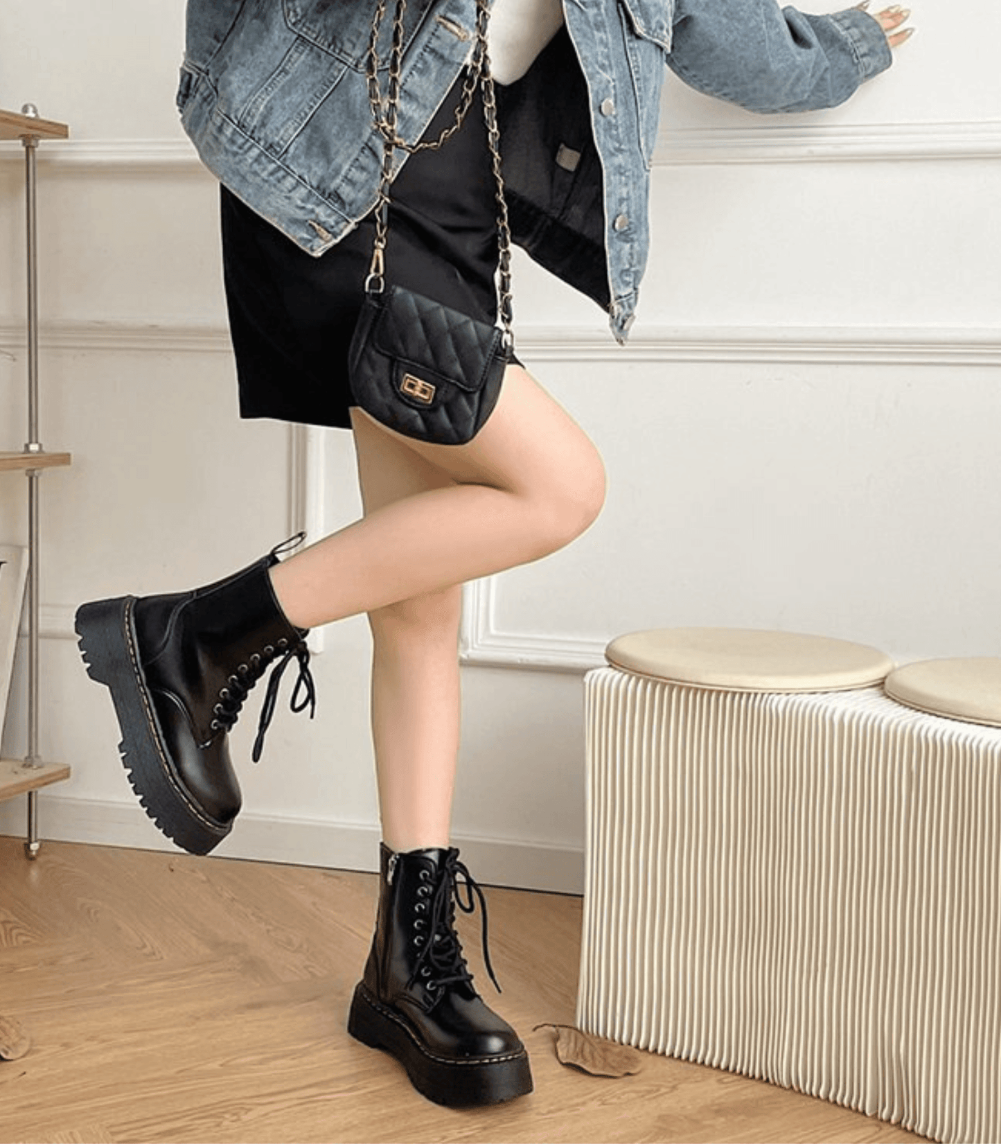 Suanne - Spitzige Plateau-Stiefel mit dickem Absatz
