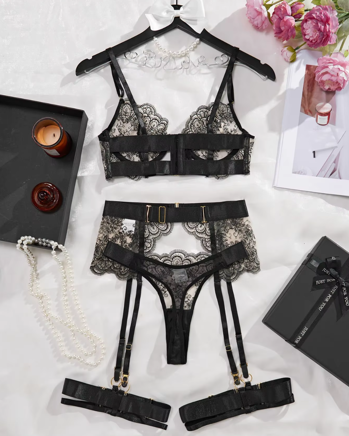 Vespera | Verführerisches Lingerie-Set Mit Blumenstickerei